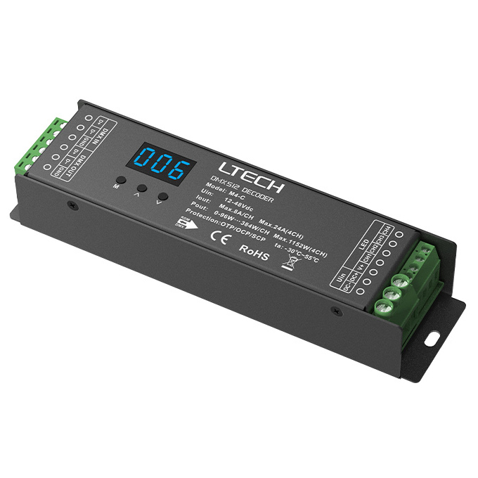 M4-C DC12V to 48V 16 Bits 8 Bits Terminal Wired DMX RDM 4CH LED Decoder Max 24A Total